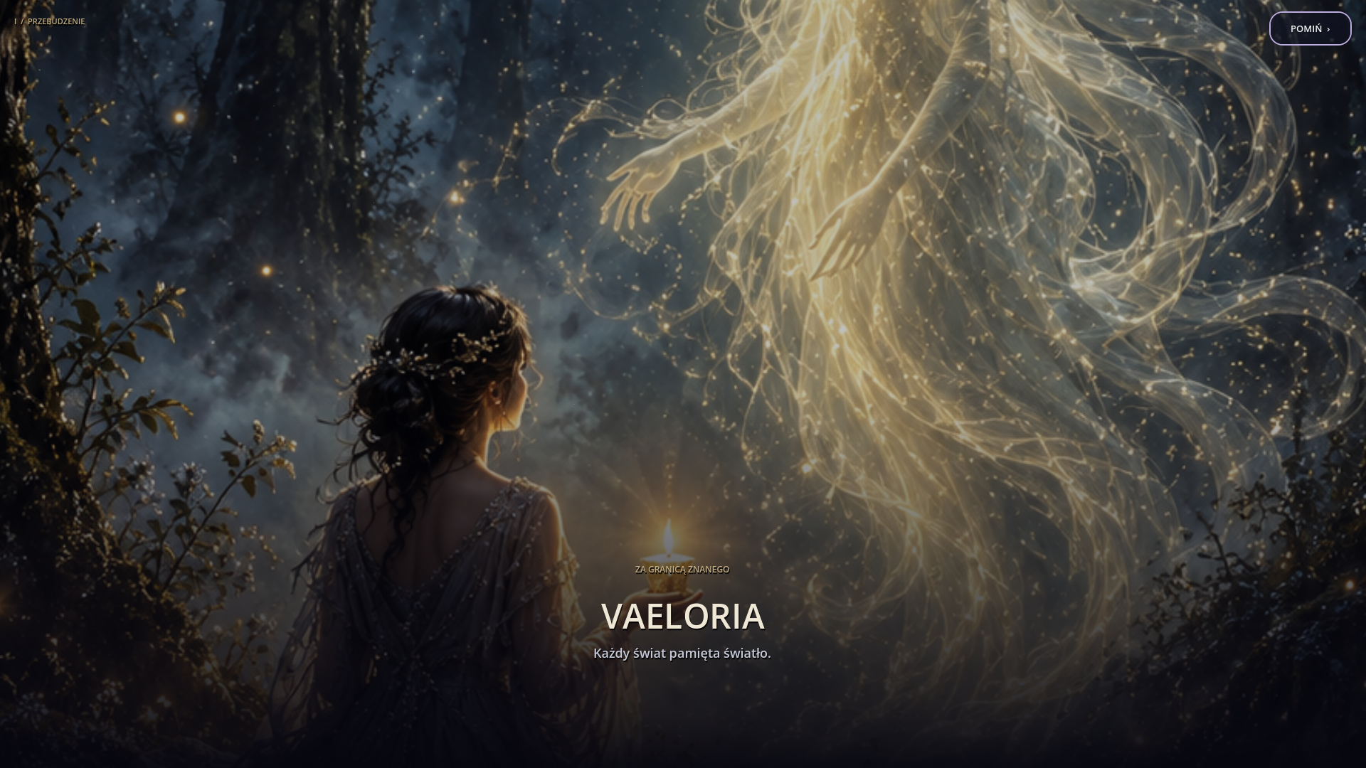 Cinematic otwierający świat Vaelorii — świetlista obecność pośród drzew